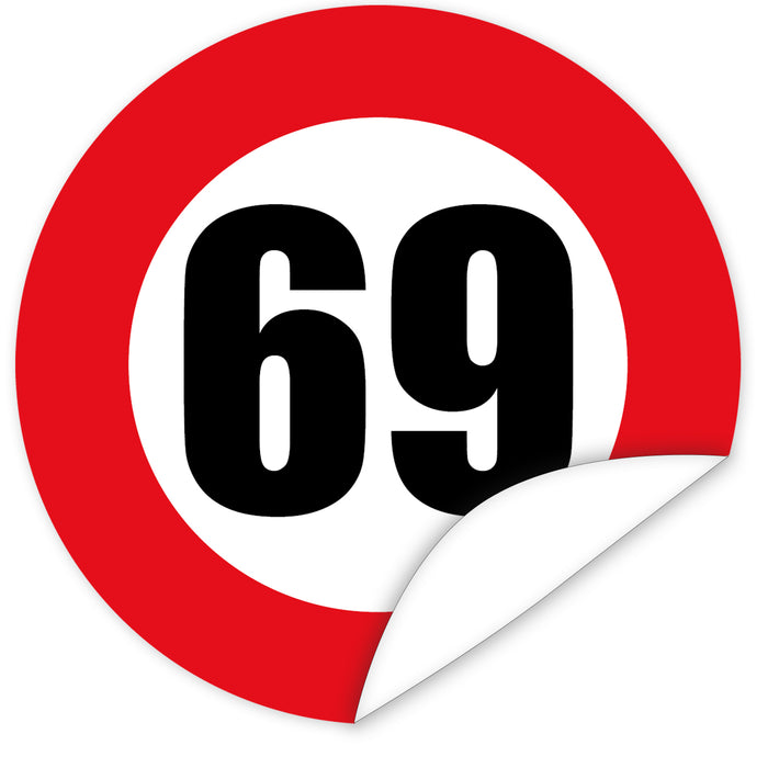 Aufkleber-Zahl-69-Motiv-Verkehrsschild
