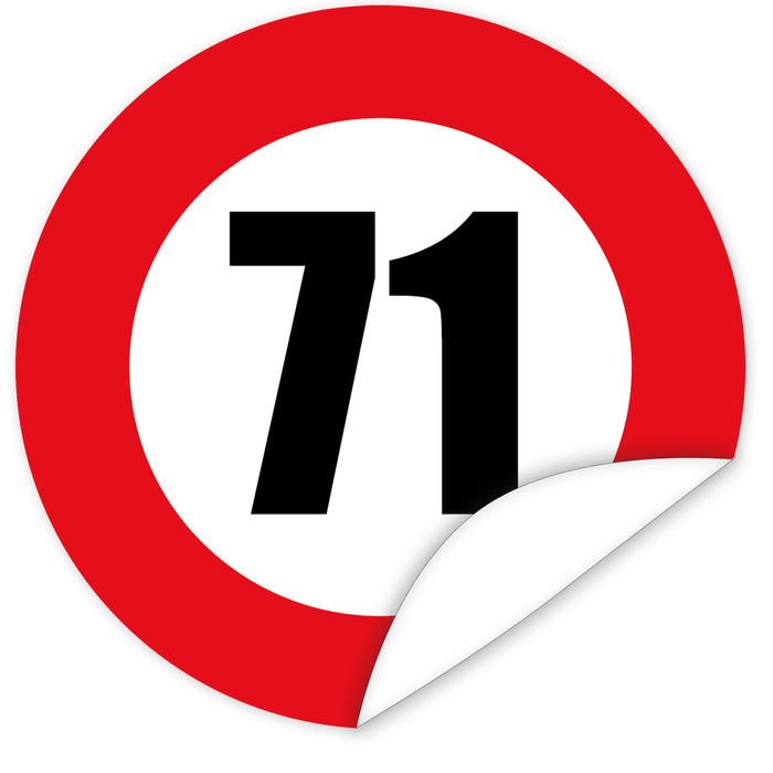 Aufkleber-Zahl-71-Motiv-Verkehrsschild