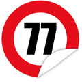 Aufkleber-Zahl-77-Motiv-Verkehrsschild