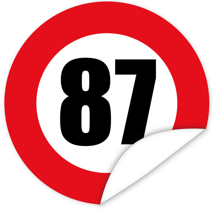 Aufkleber-Zahl-87-Motiv-Verkehrsschild
