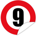 Aufkleber-Zahl-9-Motiv-Verkehrsschild