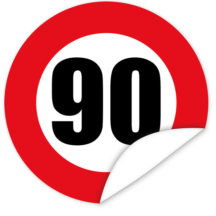 Aufkleber-Zahl-90-Motiv-Verkehrsschild