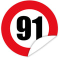 Aufkleber-Zahl-91-Motiv-Verkehrsschild