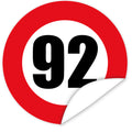 Aufkleber-Zahl-92-Motiv-Verkehrsschild