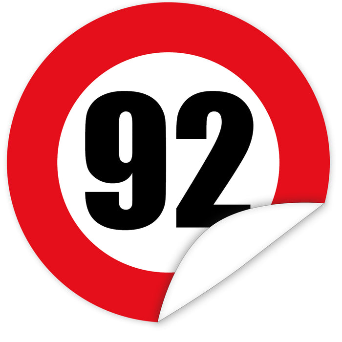 Aufkleber-Zahl-92-Motiv-Verkehrsschild