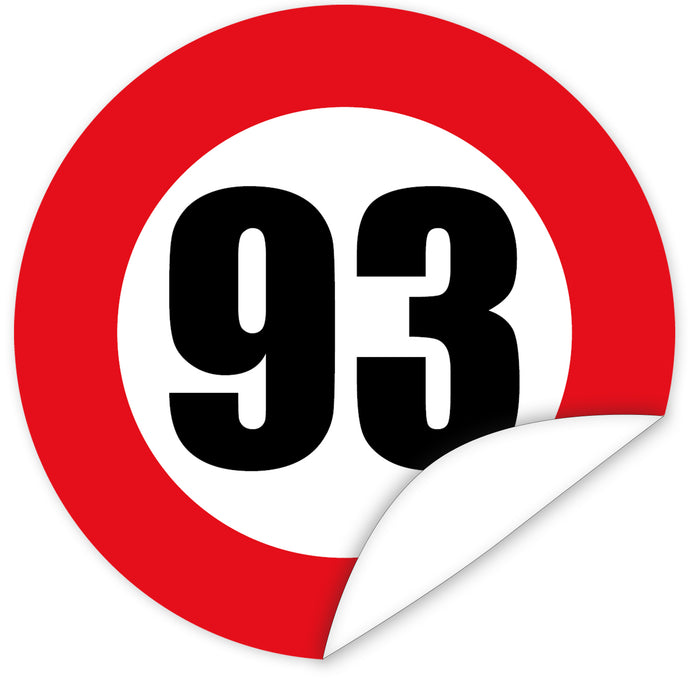 Aufkleber-Zahl-93-Motiv-Verkehrsschild