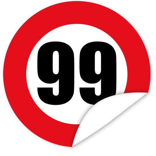 Aufkleber-Zahl-99-Motiv-Verkehrsschild