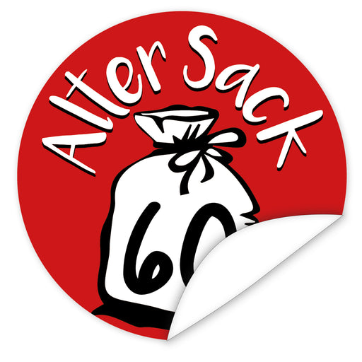Aufkleber-Alter-Sack-60-roter-Aufkleber-weisse-Schrift-und-Sack