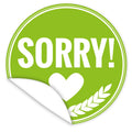 Aufkleber-Sorry-gruen-weisse-Schrift