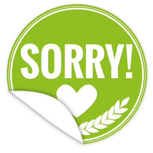 Aufkleber-Sorry-gruen-weisse-Schrift
