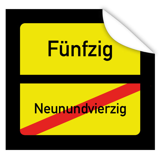 Aufkleber-Ortsschild-eckig-ausgeschrieben-50-Schwarz-gelb-Ortsschildoptik