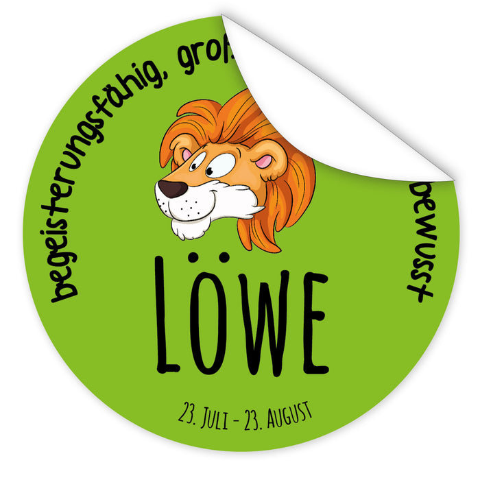 Aufkleber-Sternzeichen-Comic-Loewe-Comic-Sternzeichenfigur