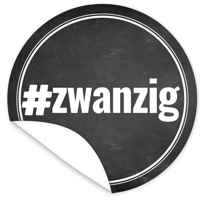 Aufkleber-zwanzig-weisse-Schrift-auf-schwarzem-Tafelboard