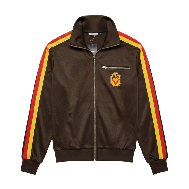 NVA Sportjacke ASV Vorwärts Repro – DDR Kult Trainingsjacke, braun, mit Reißverschluss & ASV-Aufnäher