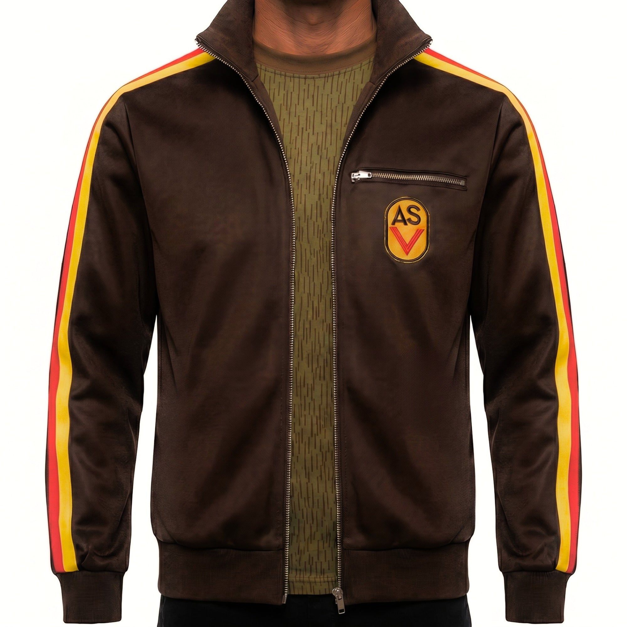 NVA Sportjacke ASV Vorwärts Repro – DDR Kult Trainingsjacke, braun, mit Reißverschluss & ASV-Aufnäher