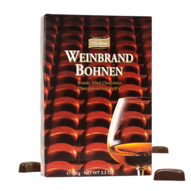 Delitzscher Weinbrandbohnen von Böhme – Edelpralinen in Zartbitterschokolade mit 39% Weinbrandfüllung, 150g
