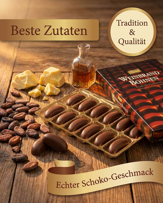 Delitzscher Weinbrandbohnen von Böhme – Edelpralinen in Zartbitterschokolade mit 39% Weinbrandfüllung, 150g
