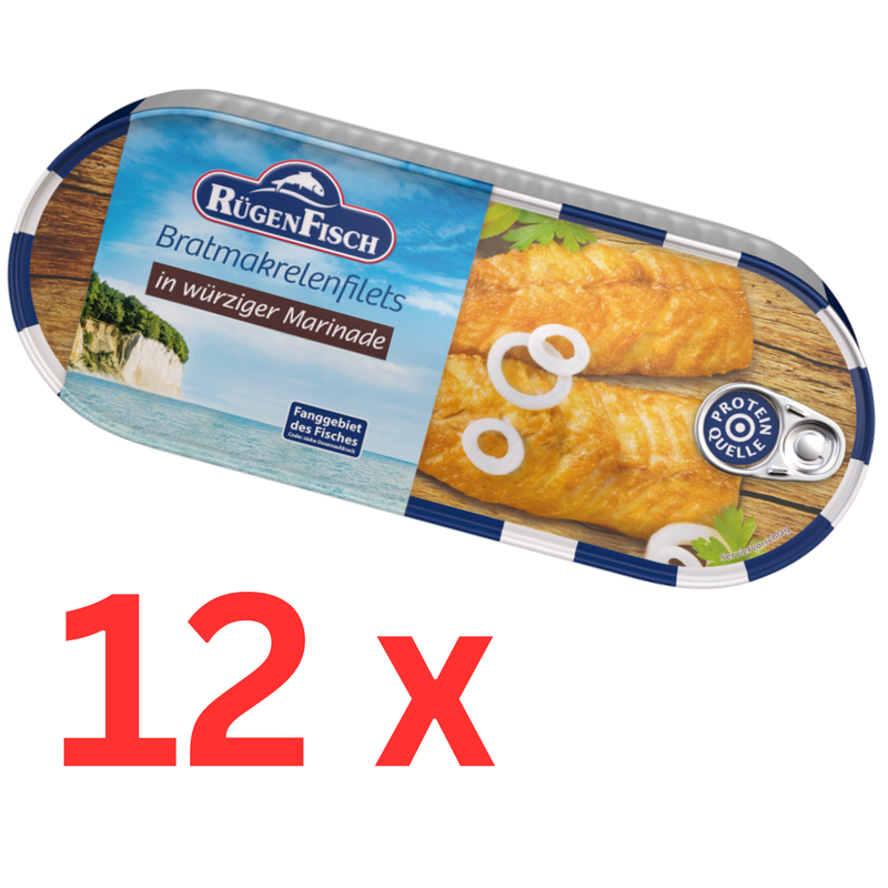 12x RügenFisch Bratmakrelenfilets in würziger Marinade 500 g – Bratfisch - handverlesen - ohne Farbstoffe & ohne Geschmacksverstärker