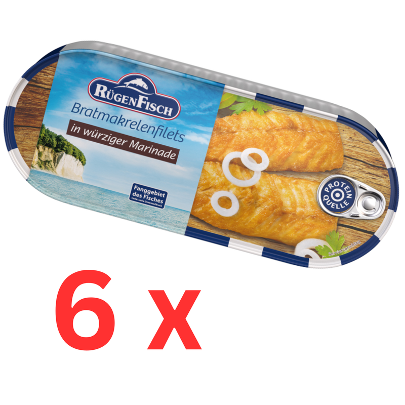 6x RügenFisch Bratmakrelenfilets in würziger Marinade 500 g – Bratfisch - handverlesen - ohne Farbstoffe & ohne Geschmacksverstärker