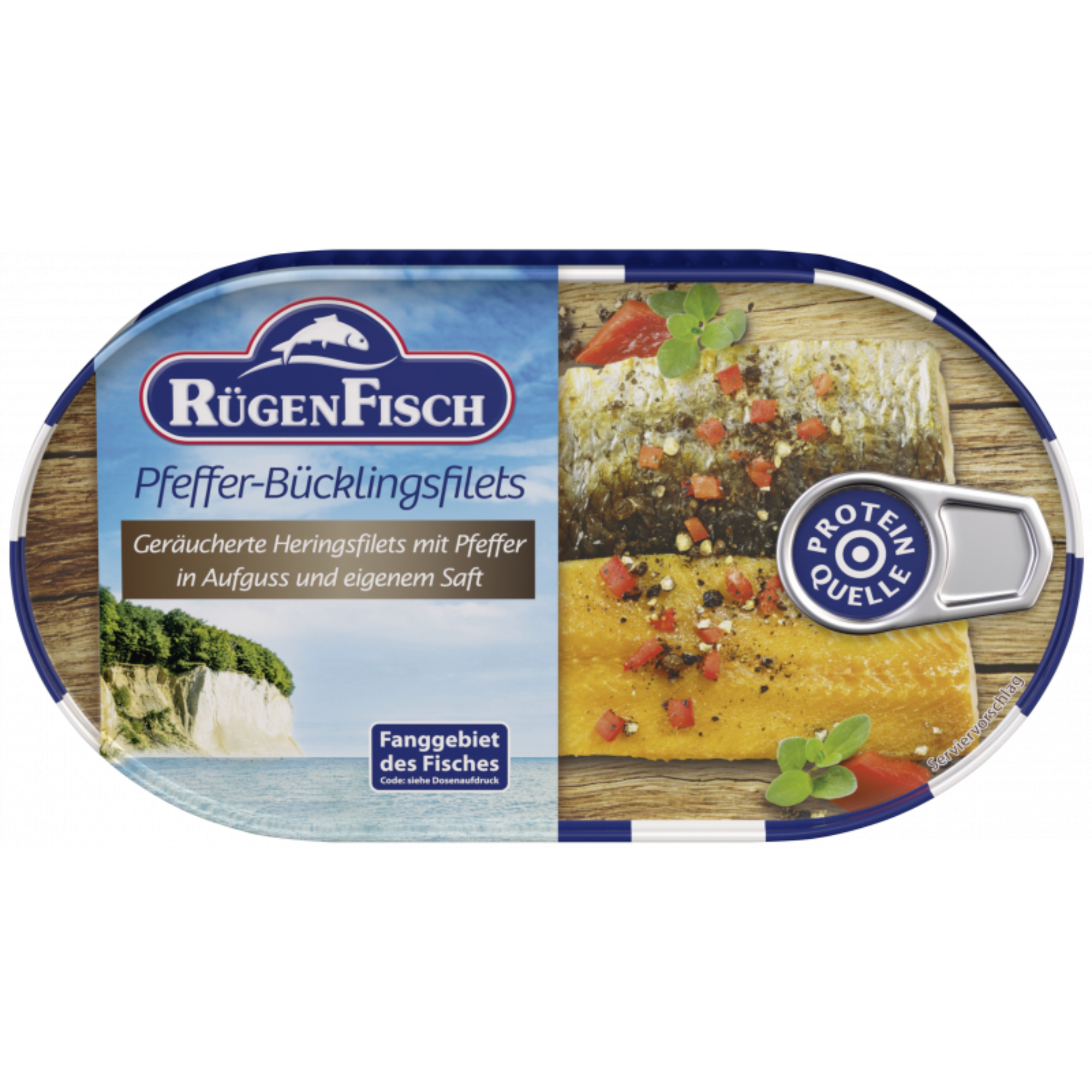 RügenFisch Pfeffer-Bücklingsfilets 200 g – Geräucherte Heringsfilets mit Pfeffer - handverlesen - ohne Geschmacksverstärker - hohe Proteinquelle