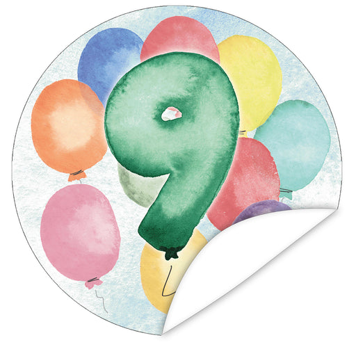 Aufkleber-9-Zahlen-Aquarell