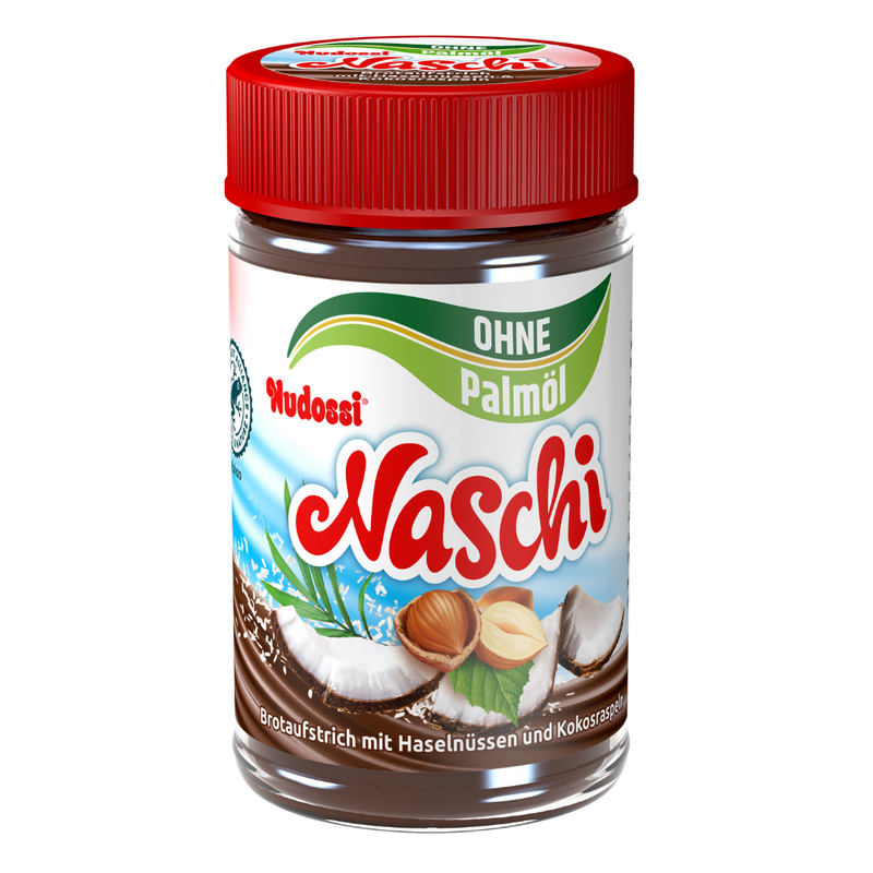 Nudossi Naschi Brotaufstrich im Glas 300g ohne Palmöl.