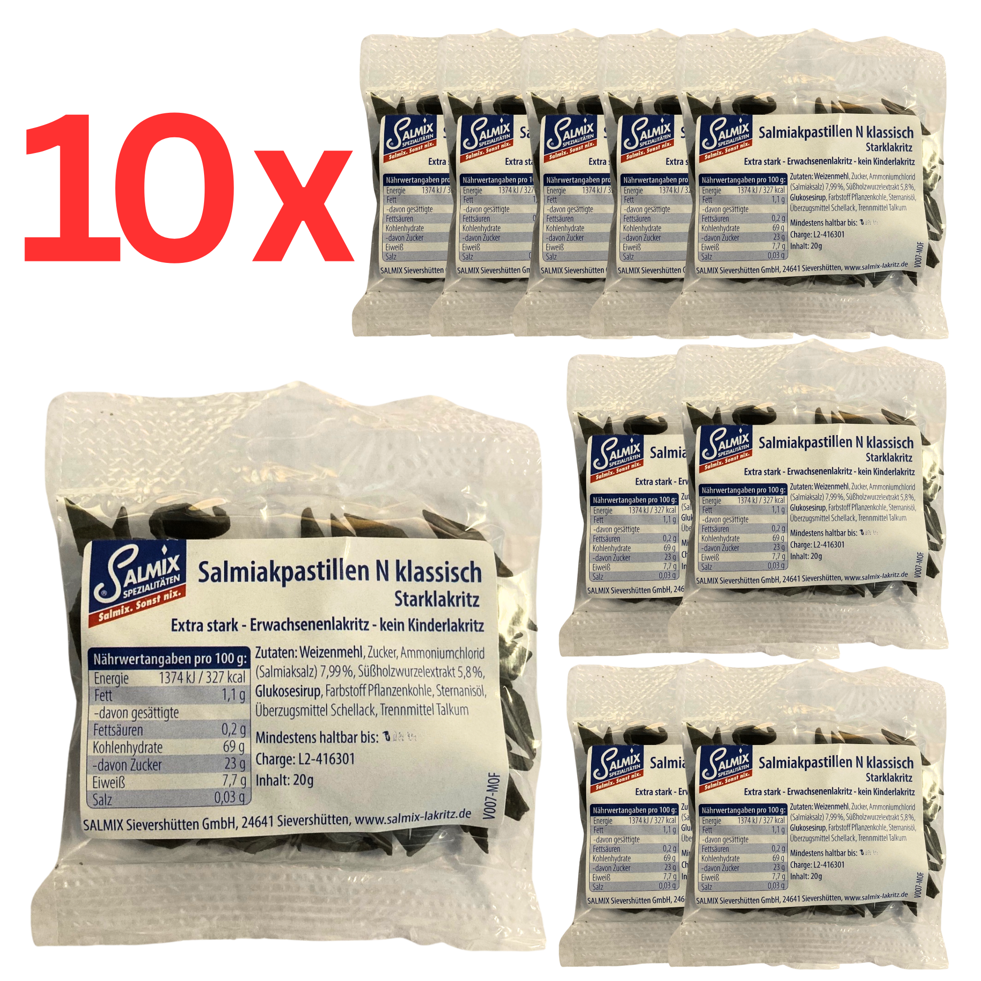 10x Salmix Salmiakpastillen 20g Beutel