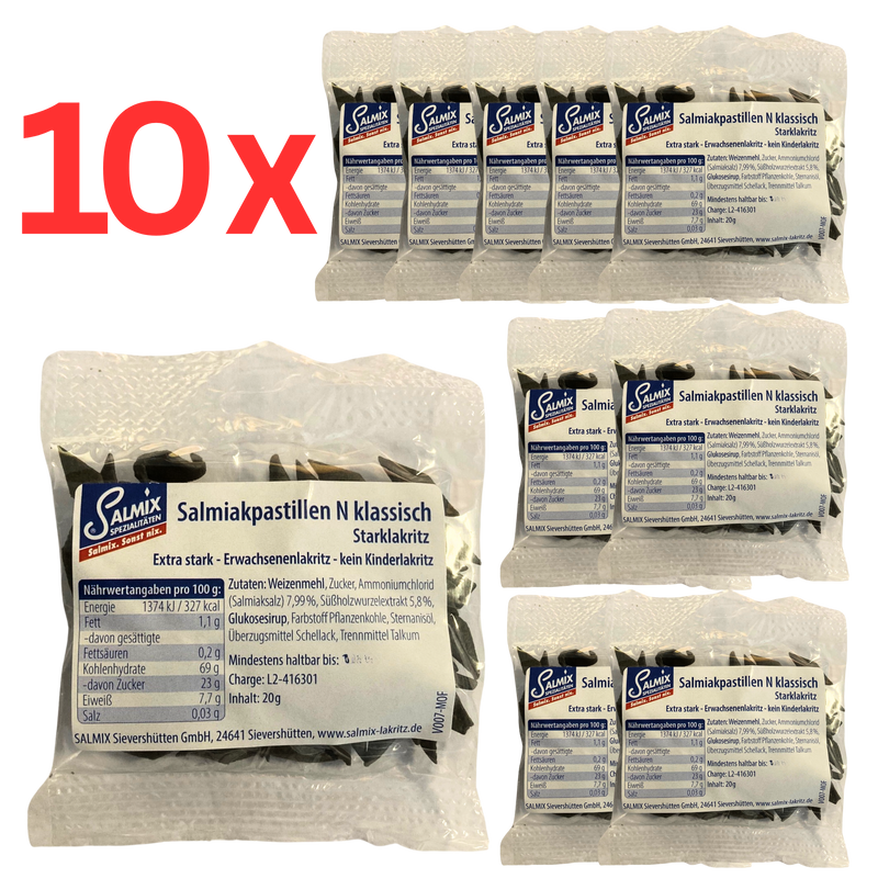10x Salmix Salmiakpastillen 20g Beutel