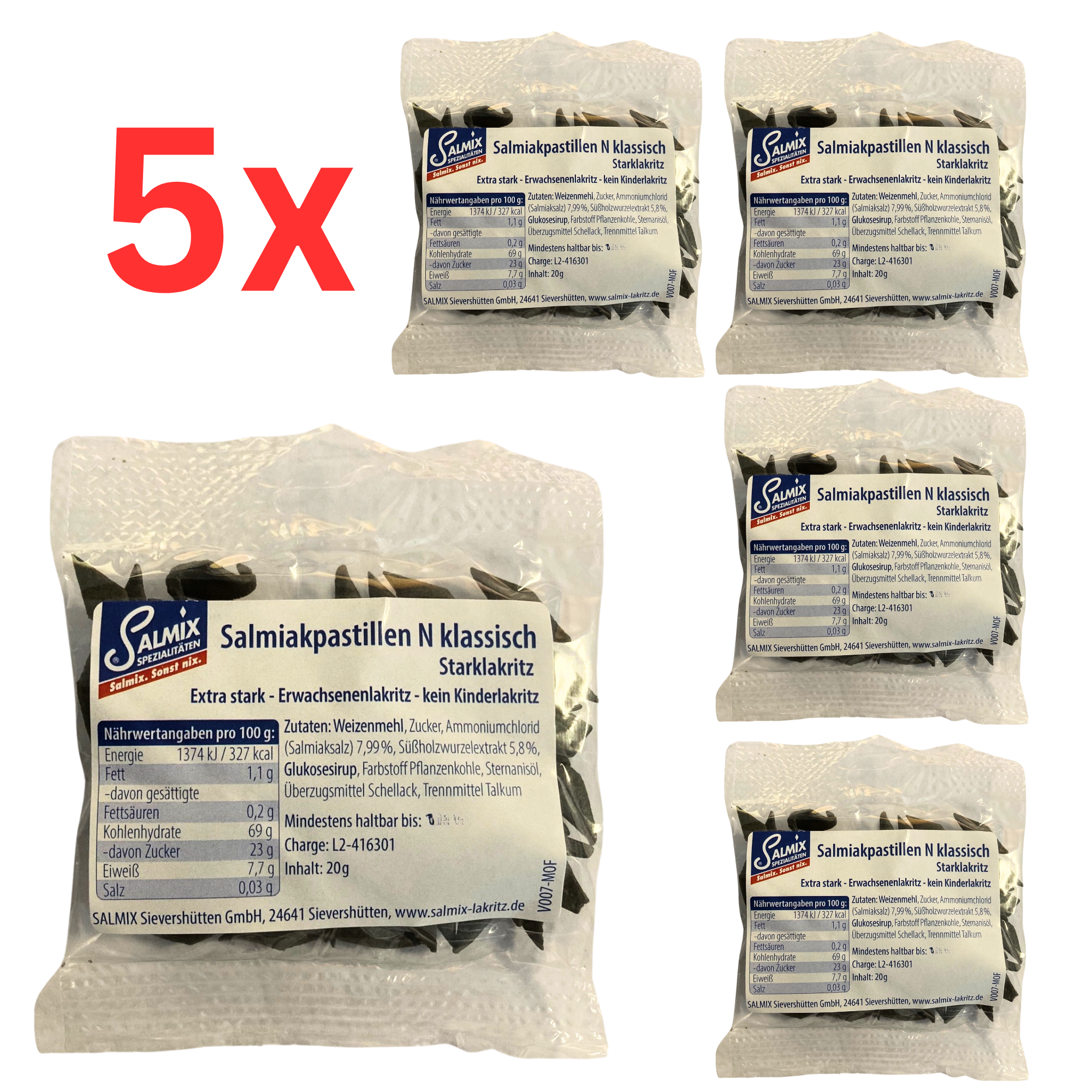 5x Salmix Salmiakpastillen 20g Beutel