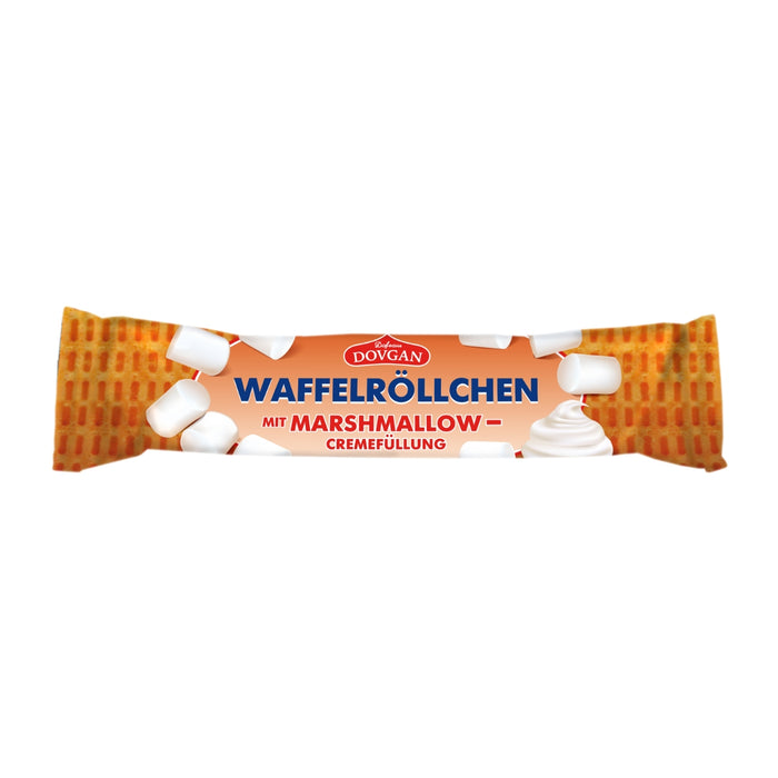 Knusprige Waffelröllchen mit Marshmallowfüllung -  karamellisierter gezuckerter Kondensmilch und fluffiger Marshmallowcreme 45g (Dovgan)