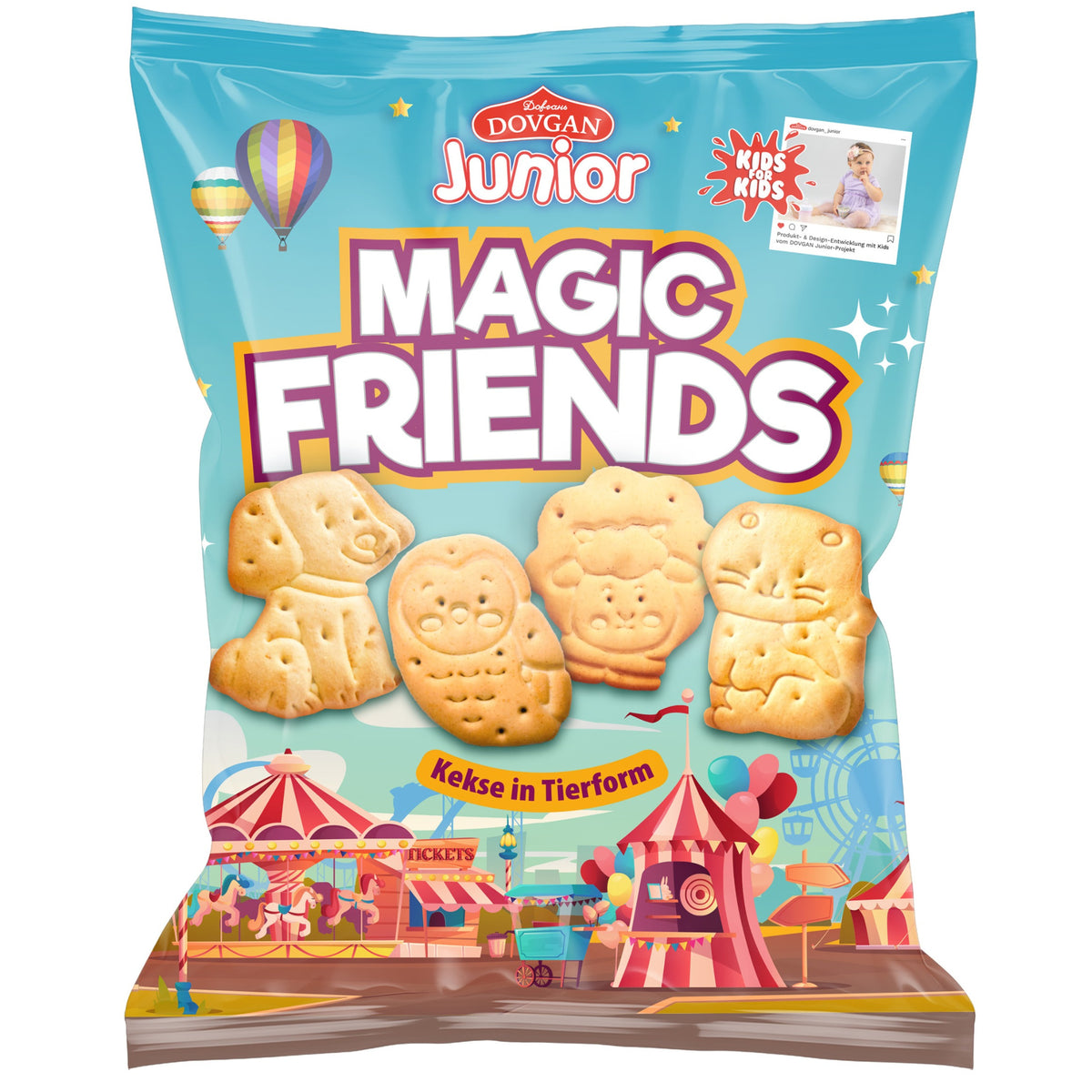 DOVGAN Junior Magic Friends Kekse in Tierform – Knusprige Zoo-Kekse für Kinder, 250 g