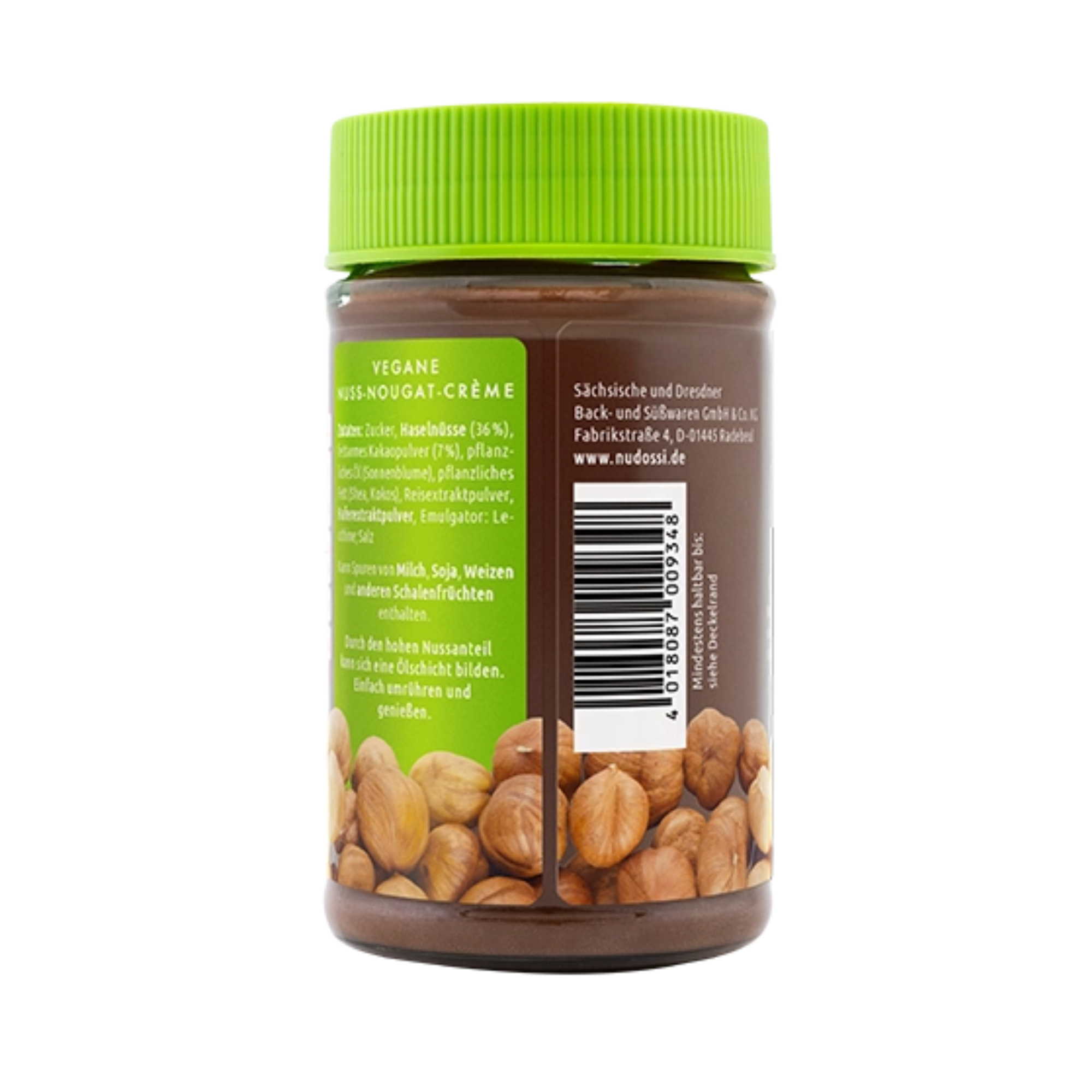 Nudossi ohne Palmöl VEGAN Nuss-Nougat-Crème - Brotaufstrich mit 36% Haselnüssen 300g