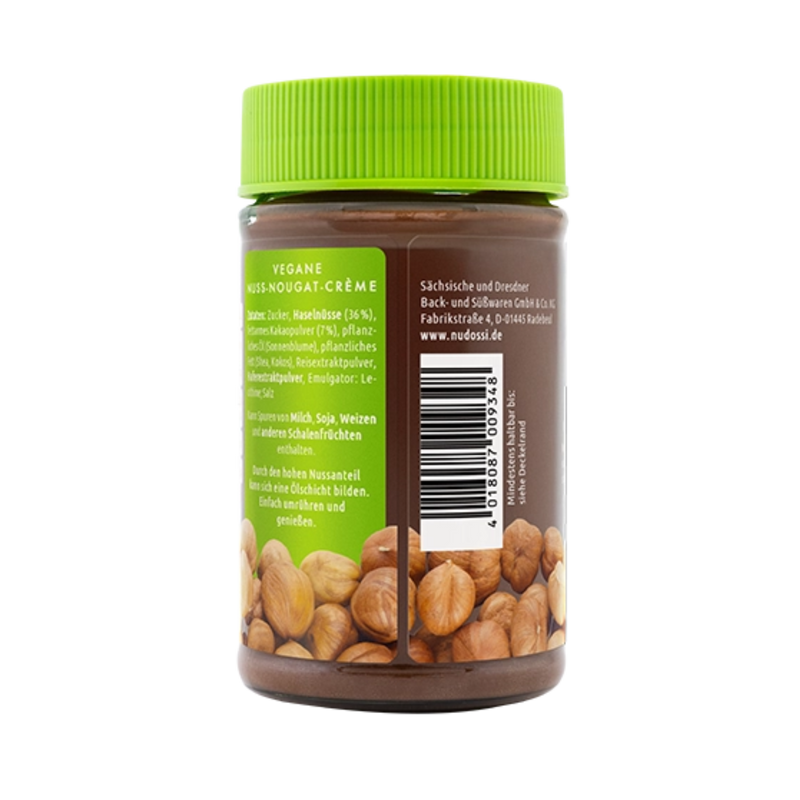 Nudossi ohne Palmöl VEGAN Nuss-Nougat-Crème - Brotaufstrich mit 36% Haselnüssen 300g