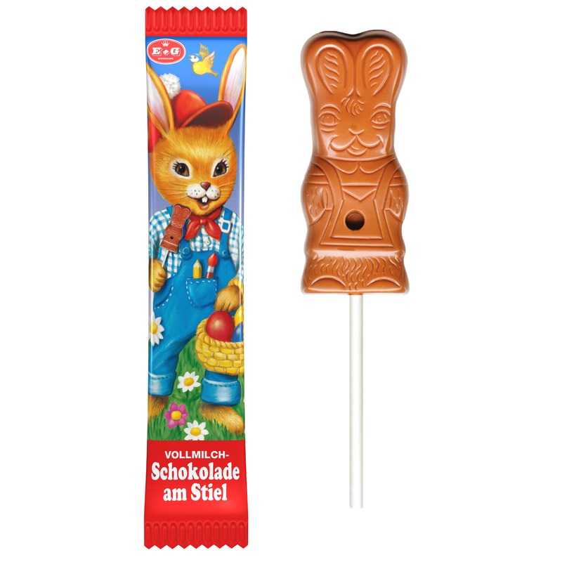 Osterhase am Stiel – Vollmilchschokolade mit mind. 30 % Kakao – Schokoladenfigur fürs Osternest 15 g
