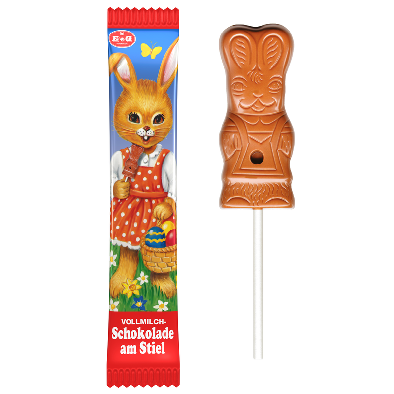 Osterhase am Stiel – Vollmilchschokolade mit mind. 30 % Kakao – Schokoladenfigur fürs Osternest 15 g