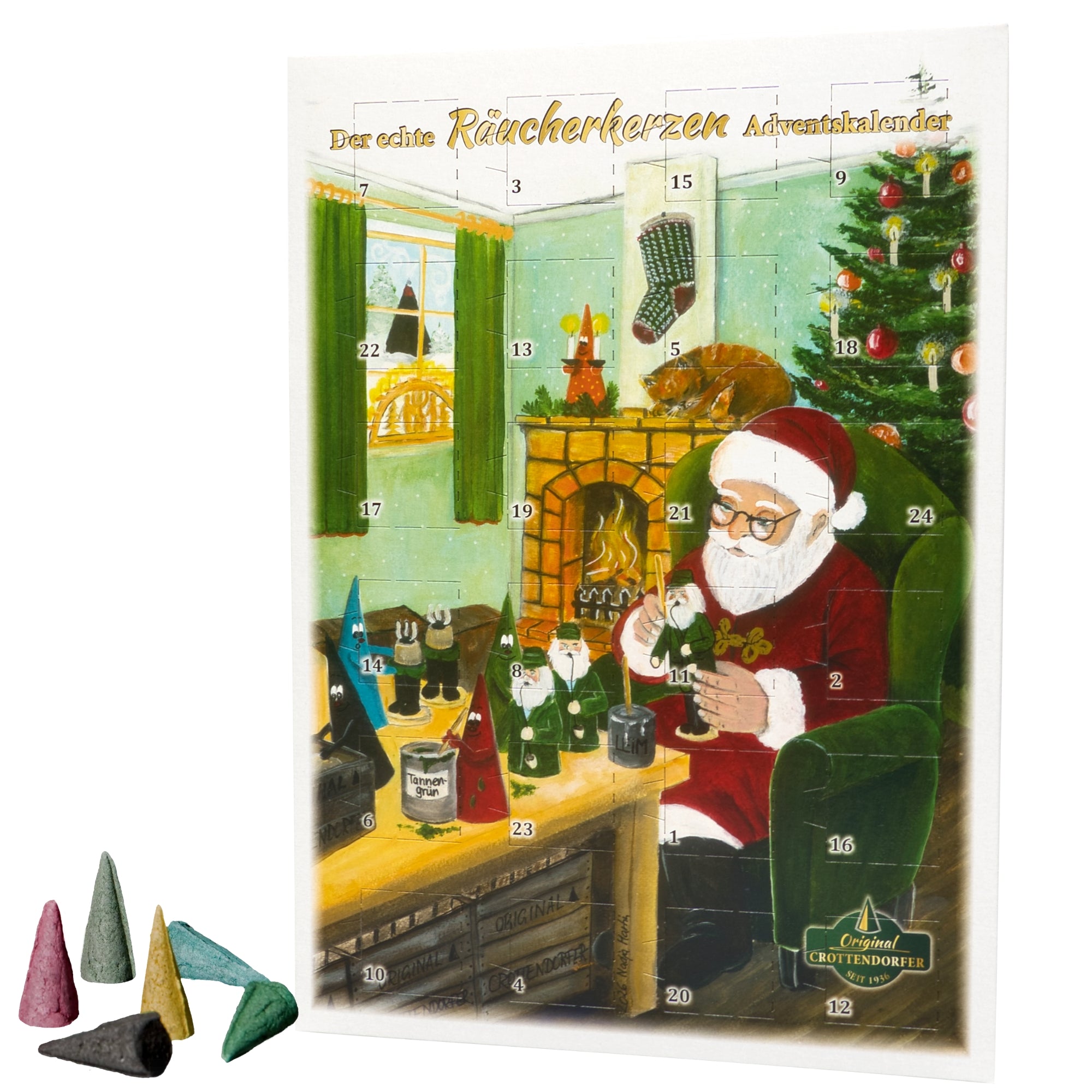 Original Crottendorfer Räucherkerzen Adventskalender 2026 – 24 verschiedene Düfte, 24 Stück - hochkant