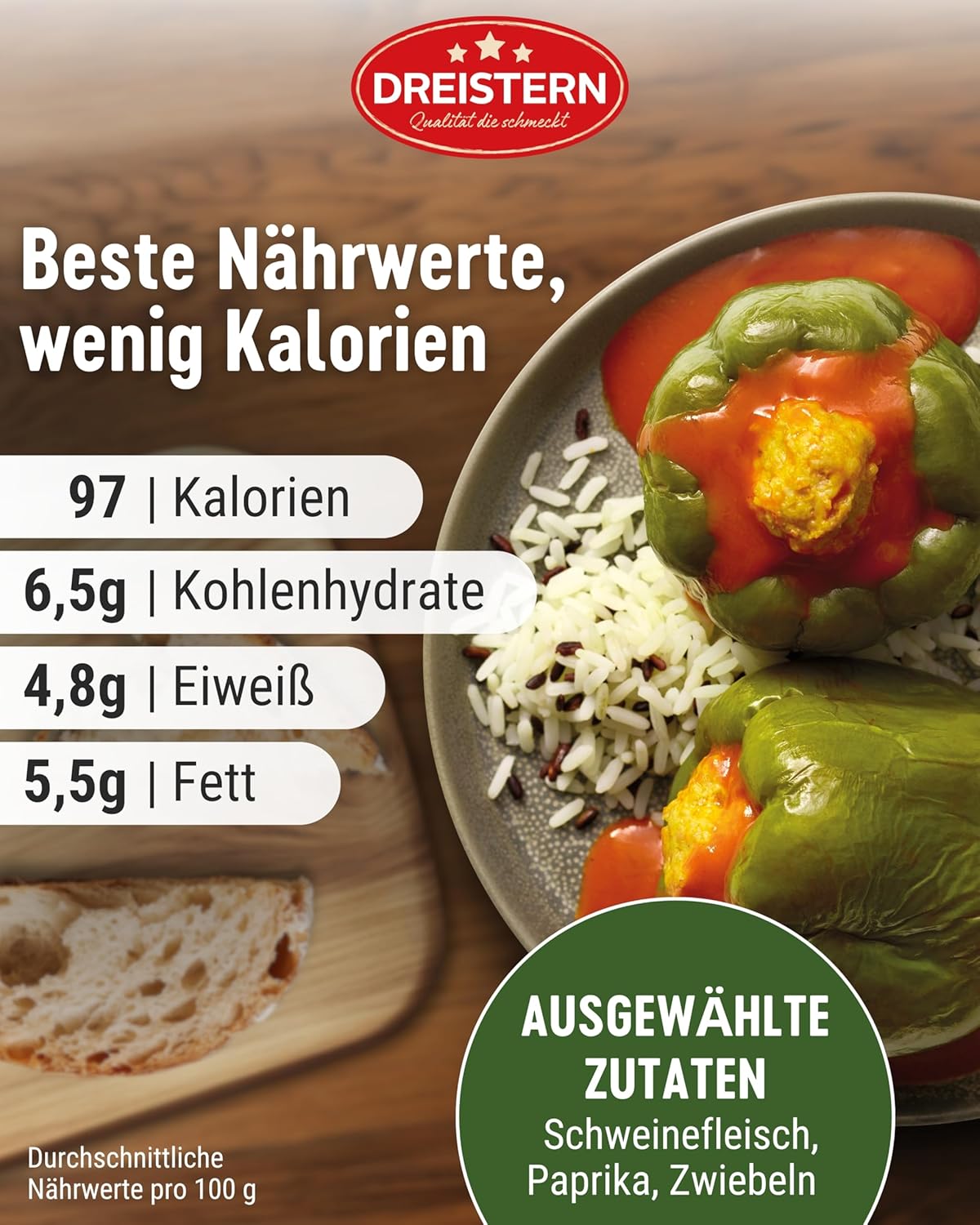 Dreistern 2 Paprikaschoten mit feiner Fleischfüllung 800g - handgefüllt in Sauce
