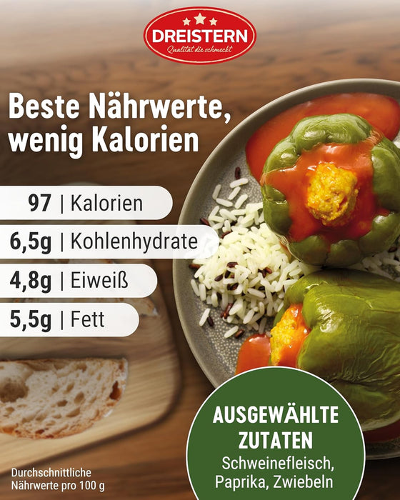 Dreistern 2 Paprikaschoten mit feiner Fleischfüllung 800g - handgefüllt in Sauce