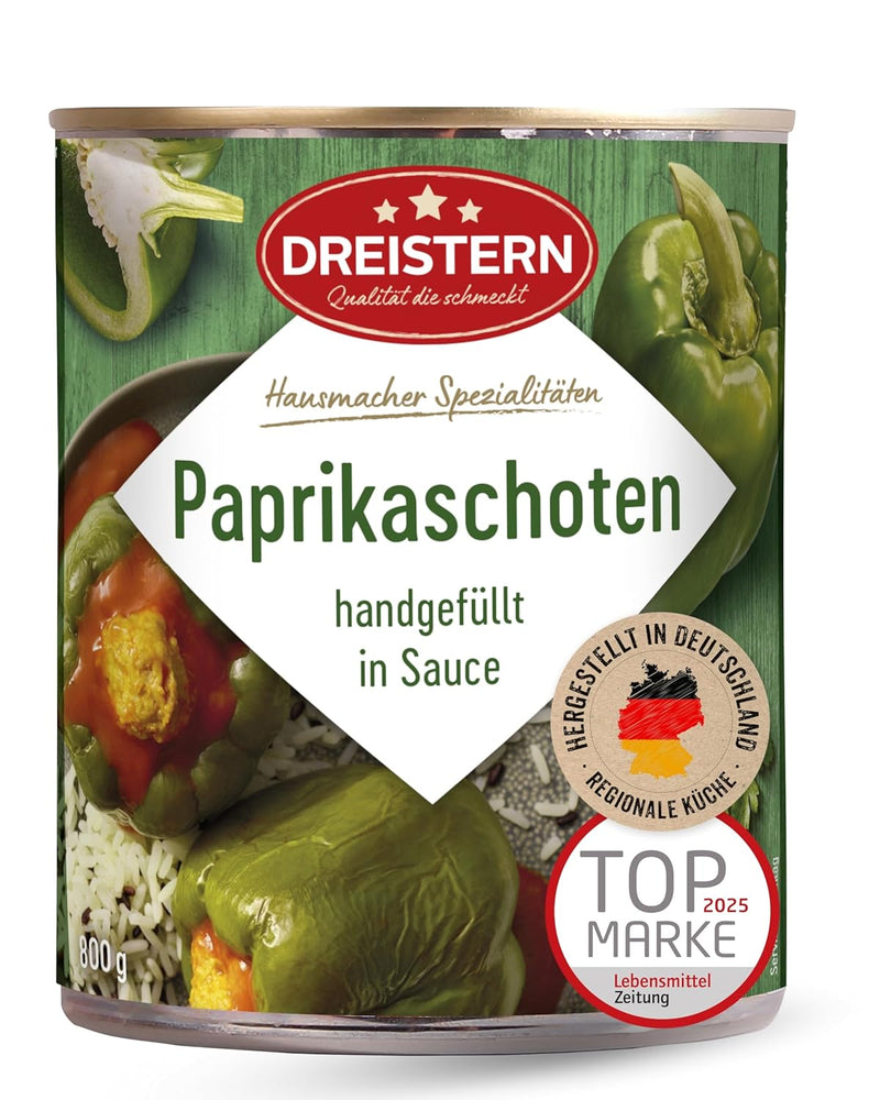 Dreistern 2 Paprikaschoten mit feiner Fleischfüllung 800g - handgefüllt in Sauce