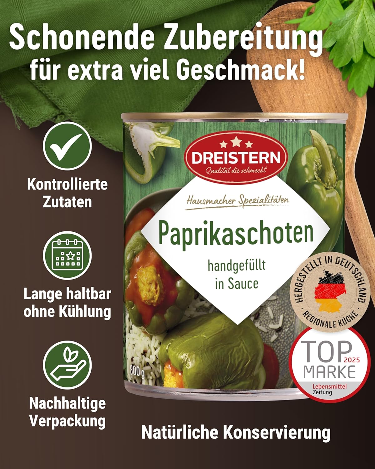 Dreistern 2 Paprikaschoten mit feiner Fleischfüllung 800g - handgefüllt in Sauce
