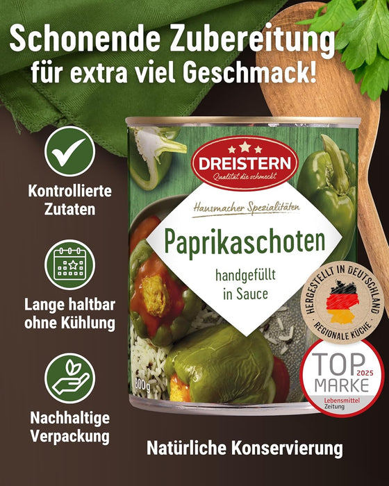 Dreistern 2 Paprikaschoten mit feiner Fleischfüllung 800g - handgefüllt in Sauce