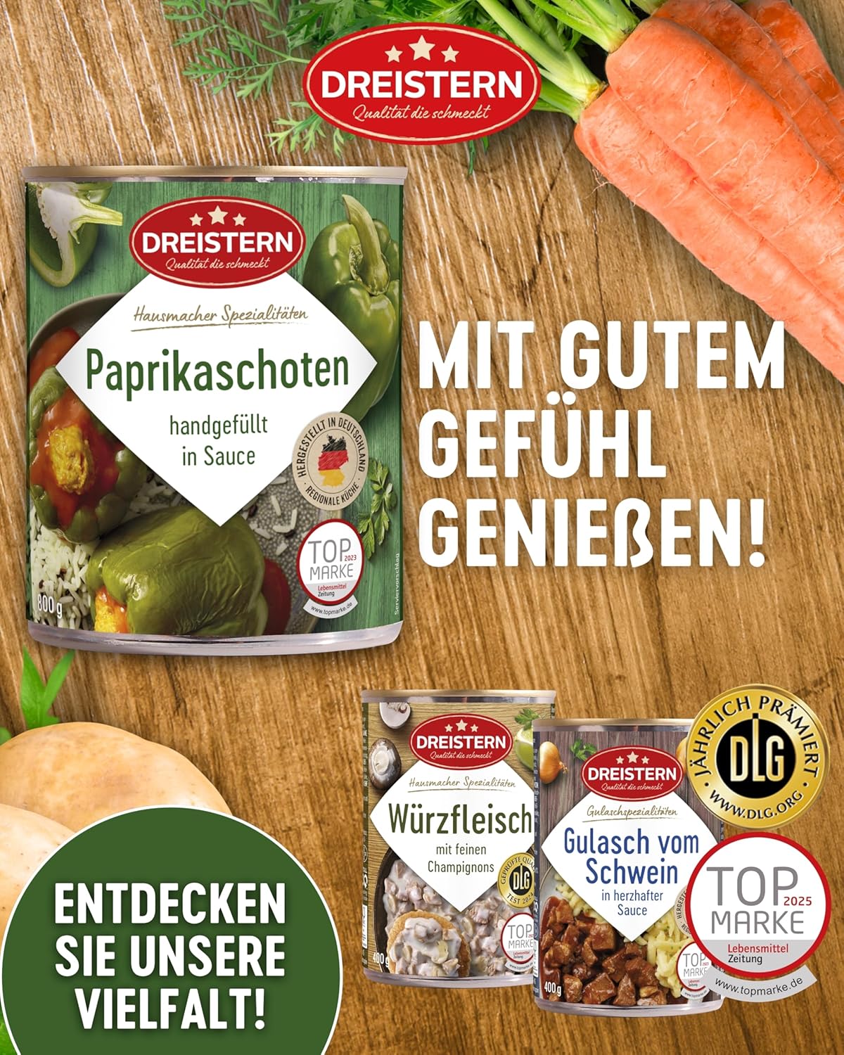 Dreistern 2 Paprikaschoten mit feiner Fleischfüllung 800g - handgefüllt in Sauce