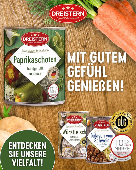 Dreistern 2 Paprikaschoten mit feiner Fleischfüllung 800g - handgefüllt in Sauce