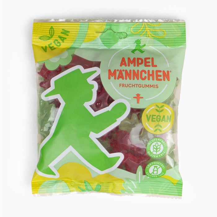 Vegane & Glutenfreie Fruchtgummis Gummibärchen Kirsche- & Waldmeister rot-grün in Ampelmännchen-Figuren, 160 g