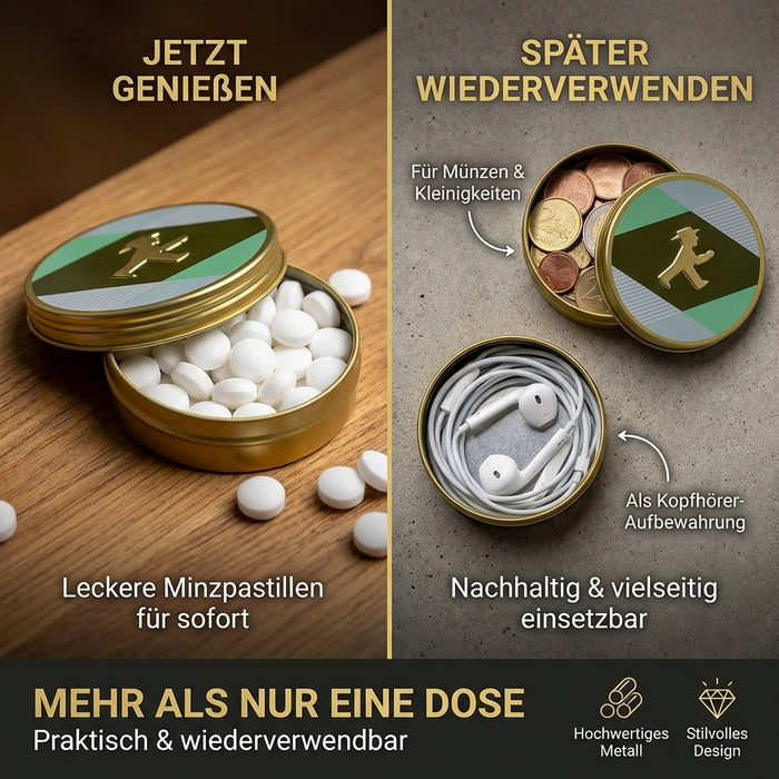 Pfefferminz-Pastillen in schöner Metalldose mit Goldprägung Ampelmann, 30g