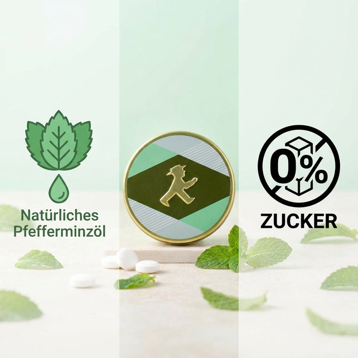 Pfefferminz-Pastillen in schöner Metalldose mit Goldprägung Ampelmann, 30g