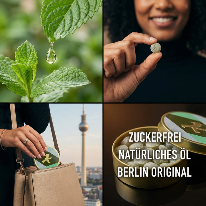 Pfefferminz-Pastillen in schöner Metalldose mit Goldprägung Ampelmann, 30g