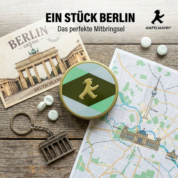 Pfefferminz-Pastillen in schöner Metalldose mit Goldprägung Ampelmann, 30g