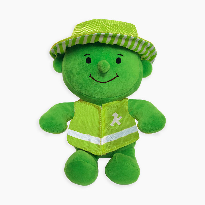 Grünes Kuscheltier für Berlinfans als flauschiger AMPELMANN - waschbar - für Babies ab 9 Mo. - Größe: 25 cm