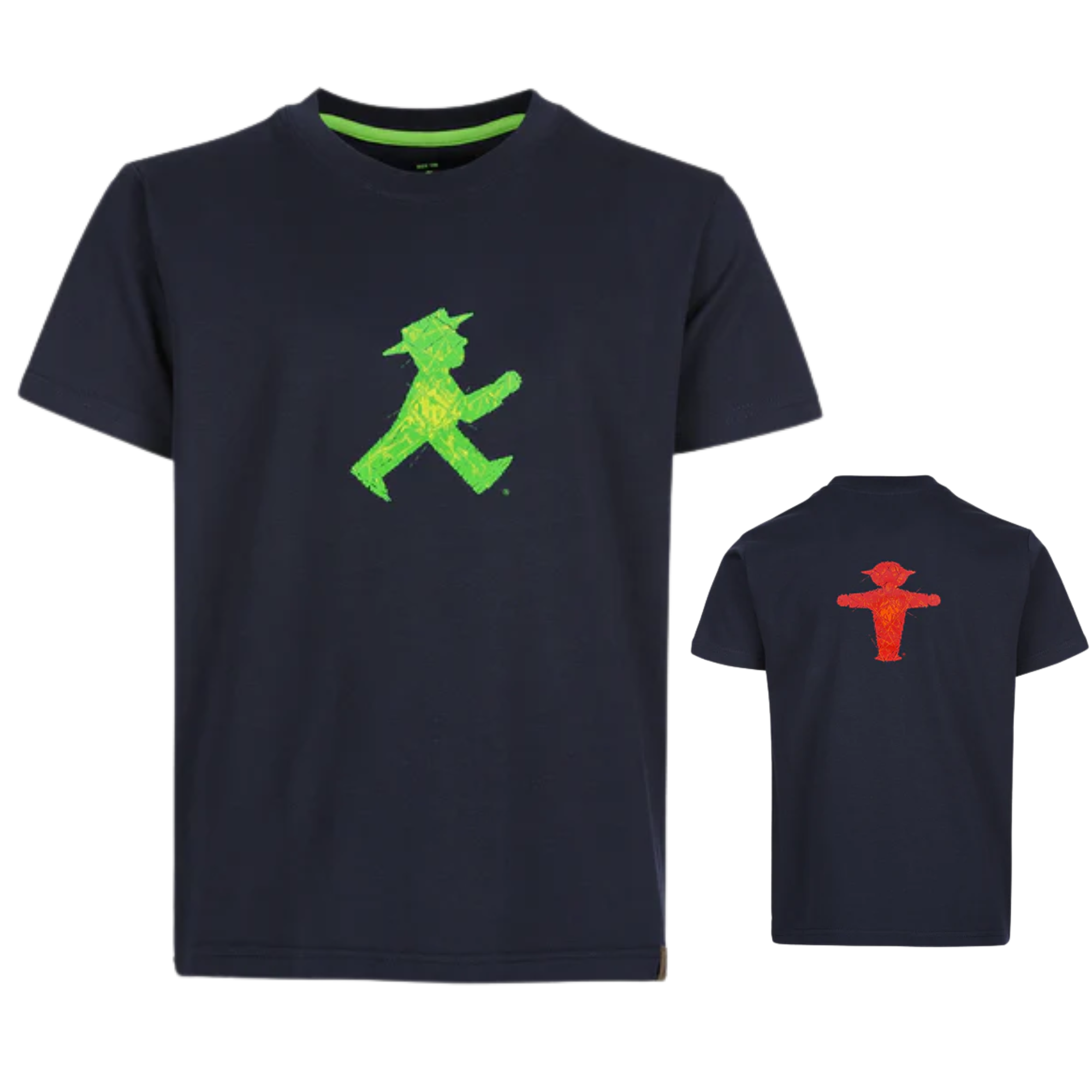 Schwarzes Bio-Baumwollshirt für Kinder mit Ampelmann vorne und hinten - bequemer Schnitt